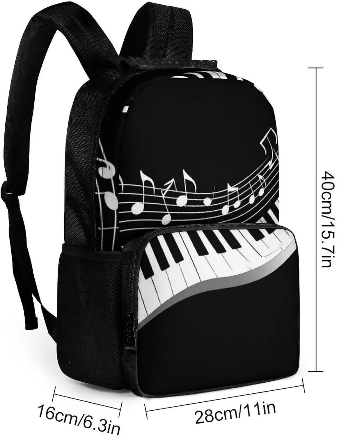 Supdreamc Polyester Daypack Backpack for Trekking Picnic Walking Cycling - Large Capacity Anti-Theft Multipurpose Shoulder Bag, White Piano Keys With Musical Notes Black Casual Daypack
