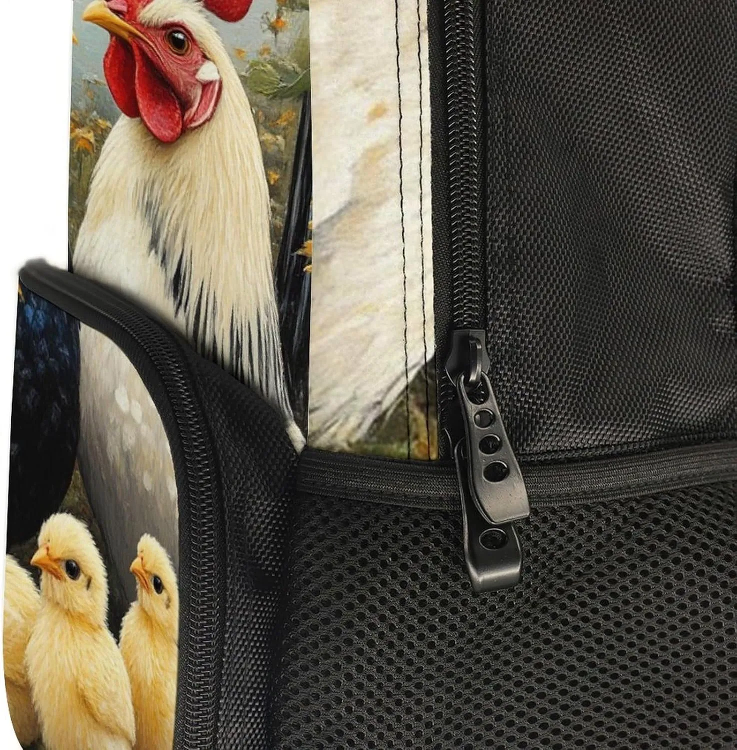 Supdreamc Polyester Daypack for Camping Travel Walking Cycling - Big Capacity Anti-Theft Multipurpose Bookbag, Chicken Rooster Garden Flowers Painting Camping Outdoor Backpack