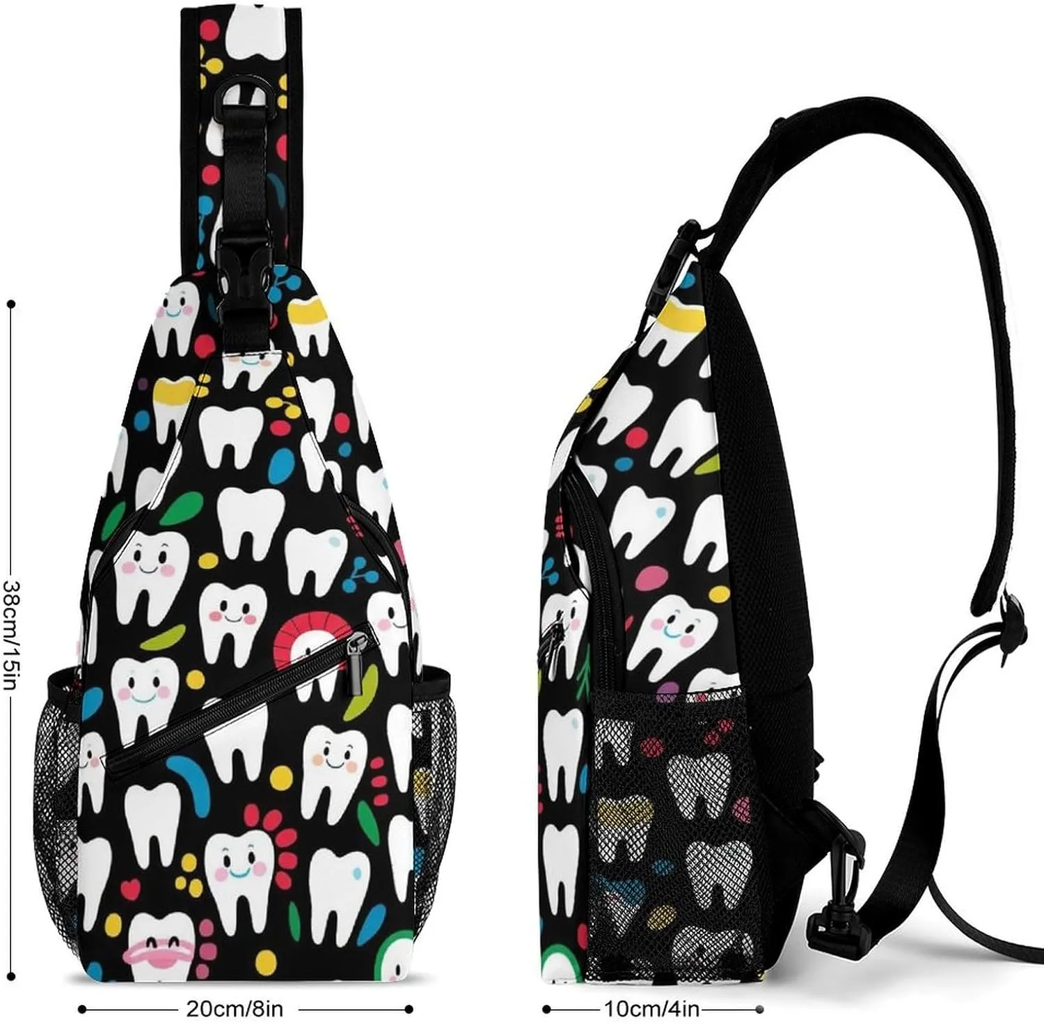 Supdreamc Ultra Lightweight Sling Shoulder Backpack Shoulder Crossbody Bag Chest Pack Multipurpose Anti-Theft Daypack for Outdoors Camping Hiking Trekking, Funny Teeth Dental Art