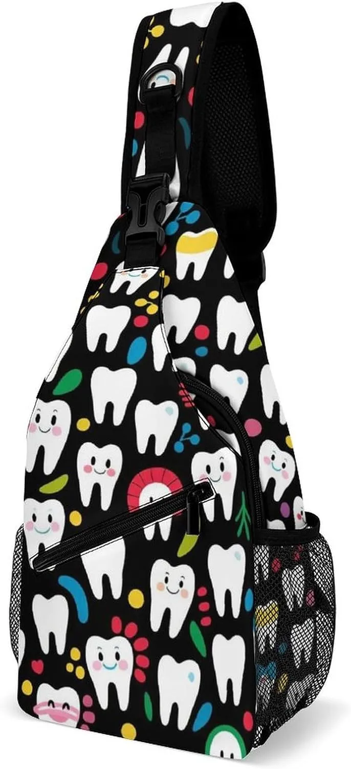 Supdreamc Ultra Lightweight Sling Shoulder Backpack Shoulder Crossbody Bag Chest Pack Multipurpose Anti-Theft Daypack for Outdoors Camping Hiking Trekking, Funny Teeth Dental Art