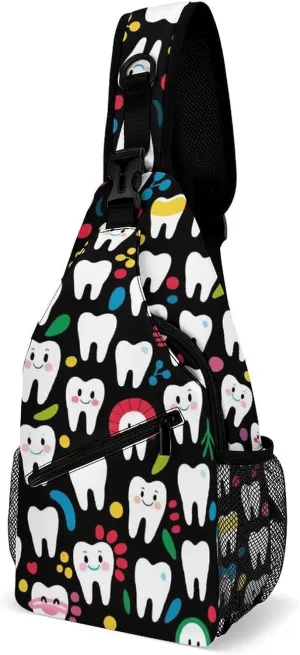 Supdreamc Ultra Lightweight Sling Shoulder Backpack Shoulder Crossbody Bag Chest Pack Multipurpose Anti-Theft Daypack for Outdoors Camping Hiking Trekking, Funny Teeth Dental Art