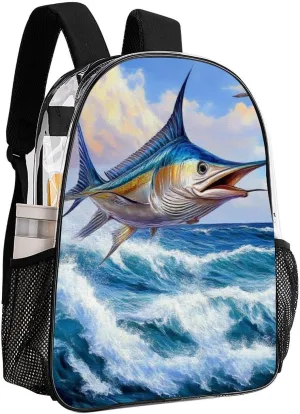 Supdreamc Women Men Transparent Whimsical Fish Painting Casual Daypack Large Capacity Bookbag With Side Pockets for Sports Picnic Walking Cycling