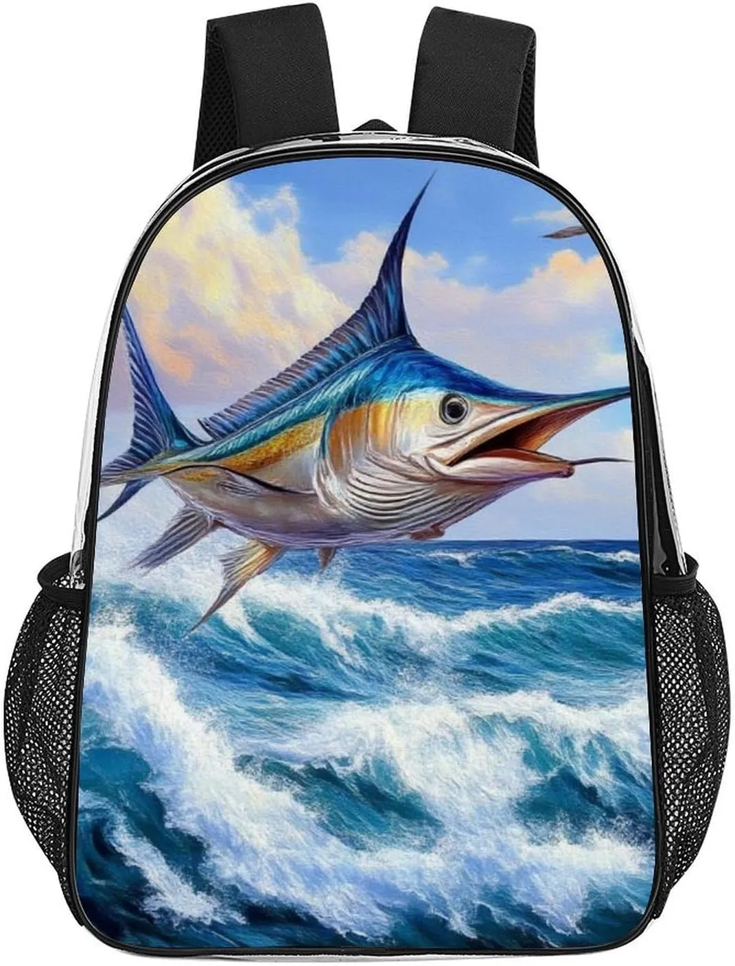 Supdreamc Women Men Transparent Whimsical Fish Painting Casual Daypack Large Capacity Bookbag With Side Pockets for Sports Picnic Walking Cycling