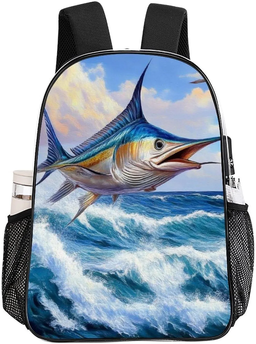 Supdreamc Women Men Transparent Whimsical Fish Painting Casual Daypack Large Capacity Bookbag With Side Pockets for Sports Picnic Walking Cycling