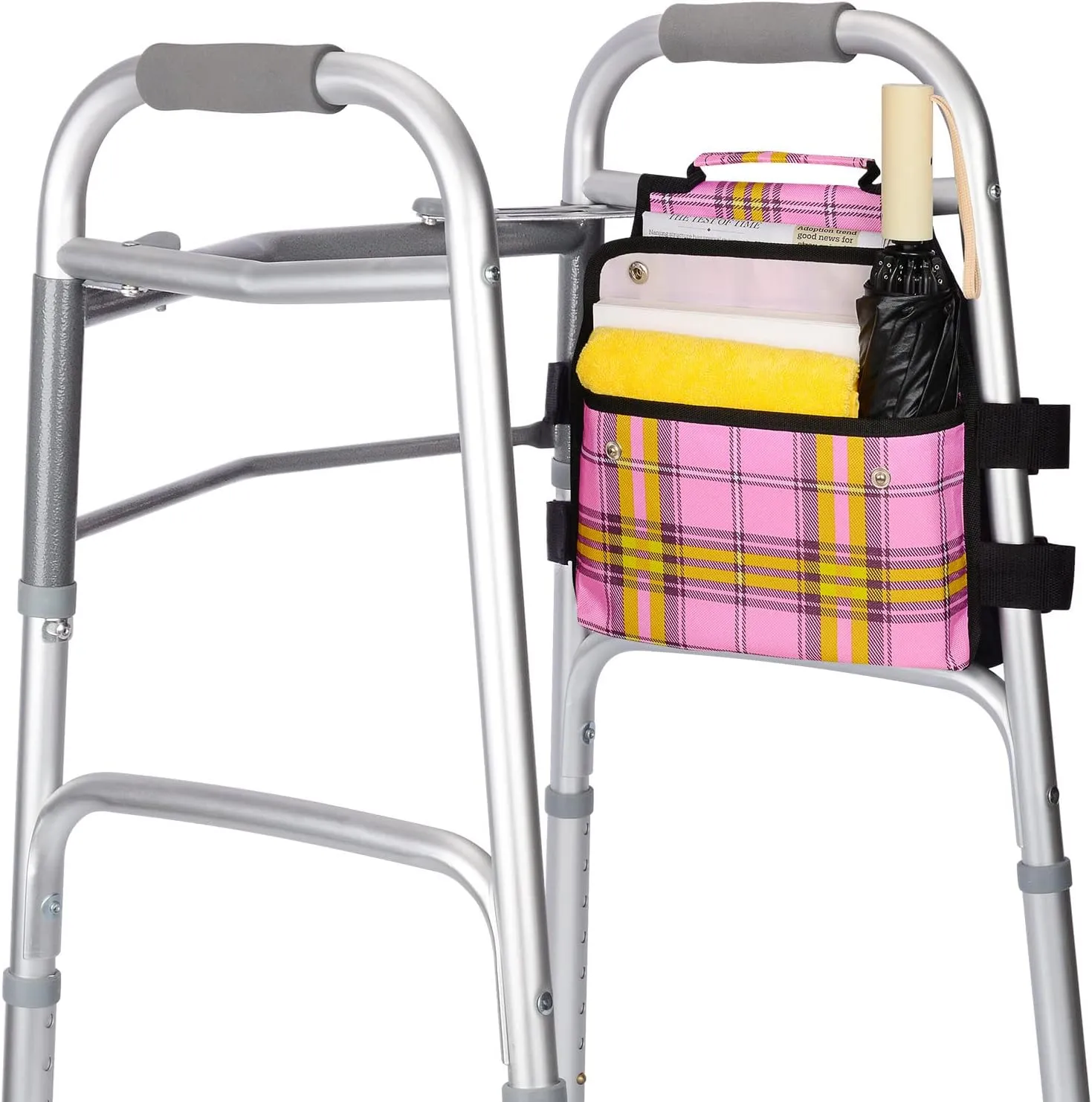 supregear Side Walker Bag, Walker Accessories Bag w/Cup Holder, Folding Walker Basket Waterproof Walker Organizer Caddy Pouch for Most Walker with Side Bar for Seniors, Elderly, Double Sided