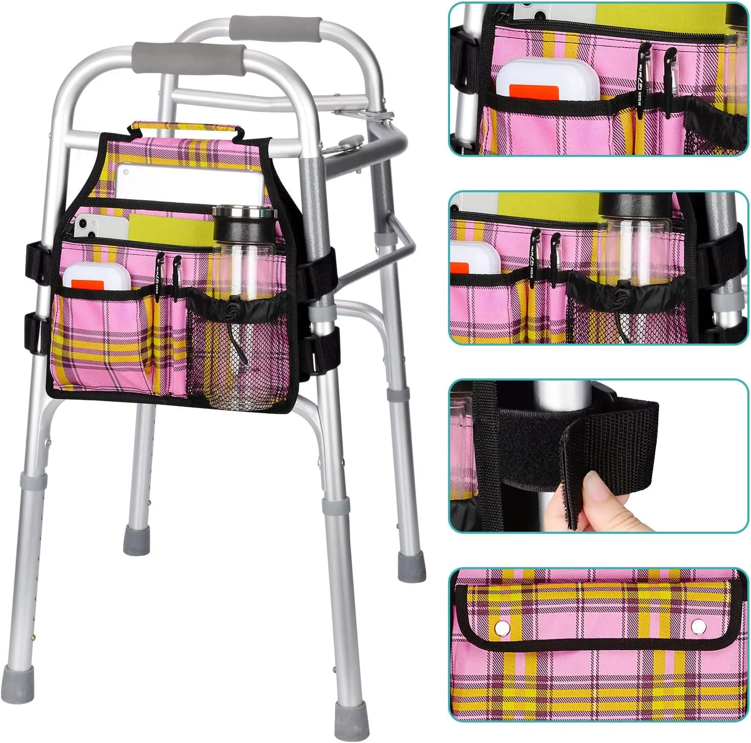 supregear Side Walker Bag, Walker Accessories Bag w/Cup Holder, Folding Walker Basket Waterproof Walker Organizer Caddy Pouch for Most Walker with Side Bar for Seniors, Elderly, Double Sided