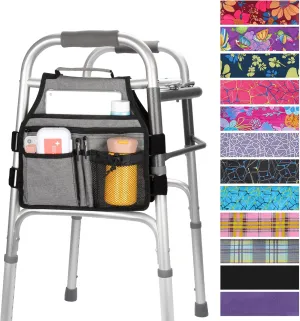 supregear Side Walker Bag, Walker Accessories Bag w/Cup Holder, Folding Walker Basket Waterproof Walker Organizer Caddy Pouch for Most Walker with Side Bar for Seniors, Elderly, Double Sided