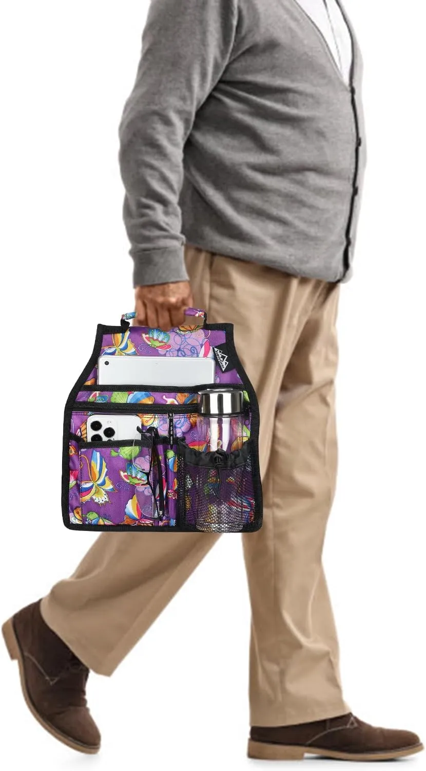 supregear Walker Side Bag, Storage Pouch w/Cup Holder for Folding Walker, Waterproof Caddy Basket for Side Bar Accessory Attachment for Seniors Elderly, Double Sided Organizer
