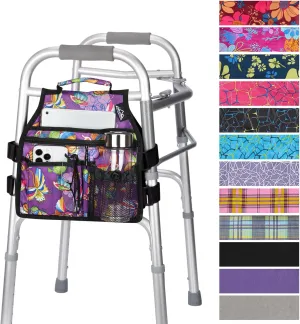 supregear Walker Side Bag, Storage Pouch w/Cup Holder for Folding Walker, Waterproof Caddy Basket for Side Bar Accessory Attachment for Seniors Elderly, Double Sided Organizer