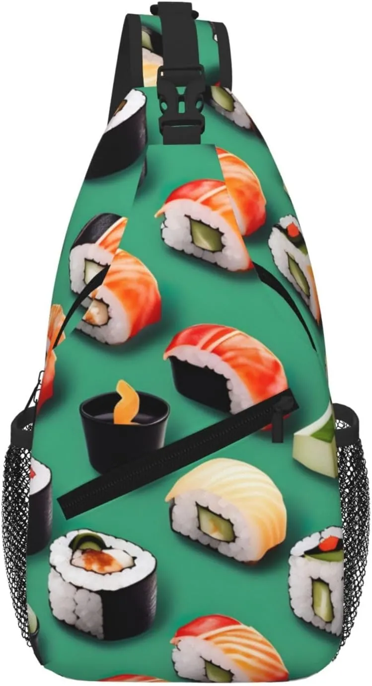 Sushi Food Print Cross Chest Bag Diagonally Large Capacity And Adjustable Straps Travel Daypack