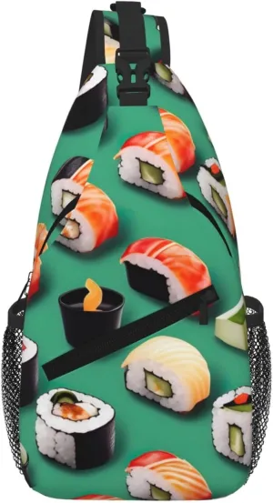 Sushi Food Print Cross Chest Bag Diagonally Large Capacity And Adjustable Straps Travel Daypack