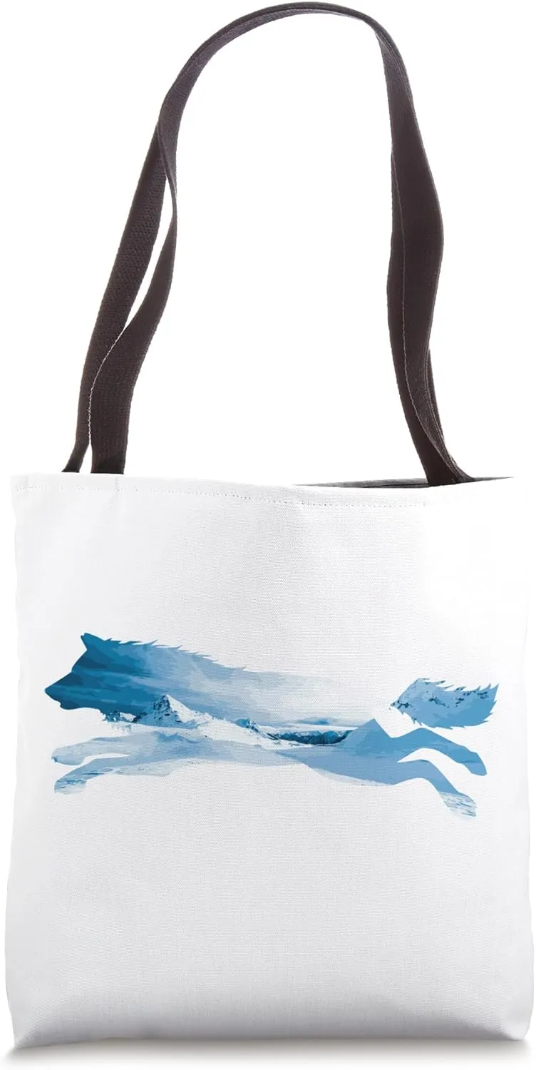 Swift Wolf Sprint and Icy Peaks Double Exposure Tote Bag