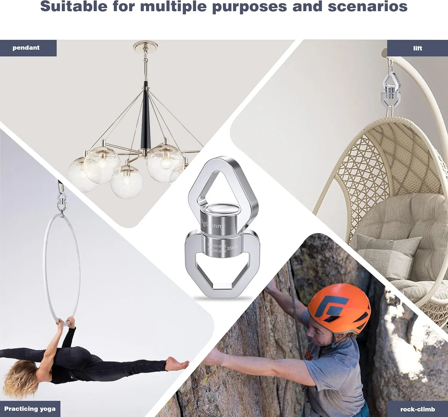 Swing Spinner, 35KN Safety Rotational Device, Aerial Dance Children's Swing, Hanging Hammock (Full Silver)