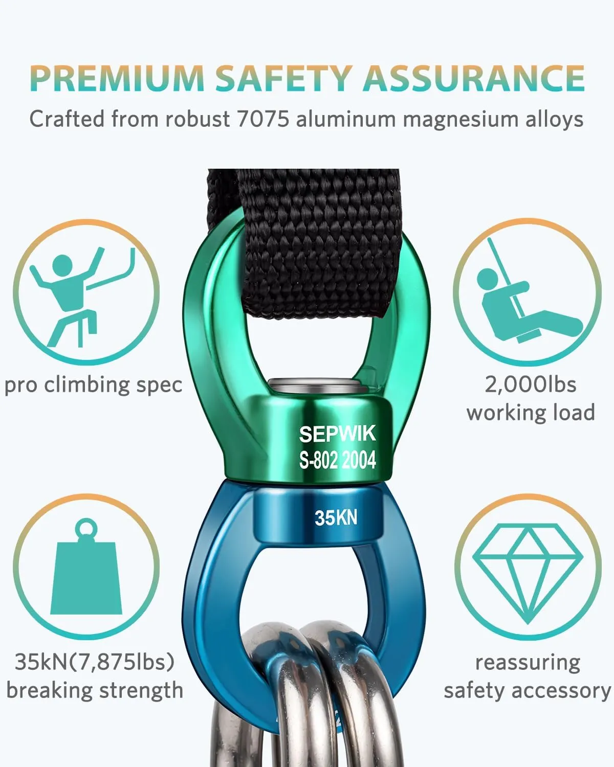 Swing Swivel, 35KN Swing Spinner, 360° Safety Rotational Device Hanging Accessory for Hanging Hammock, Web Tree Swing, Aerial Dance, Children's Swing