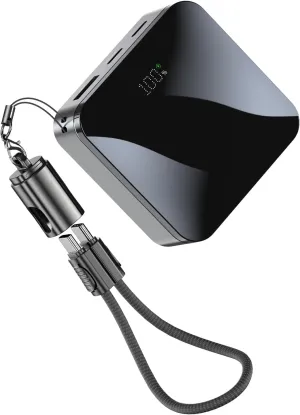 T-CORE Portable Charger, Small 22.5W 10000mAh Power Bank with Built-in USB-C Cable & Lanyard, Mini Battery Pack USB-C Input/Output Fast Charging, Travel Essential for iPhone, Samsung, iPad