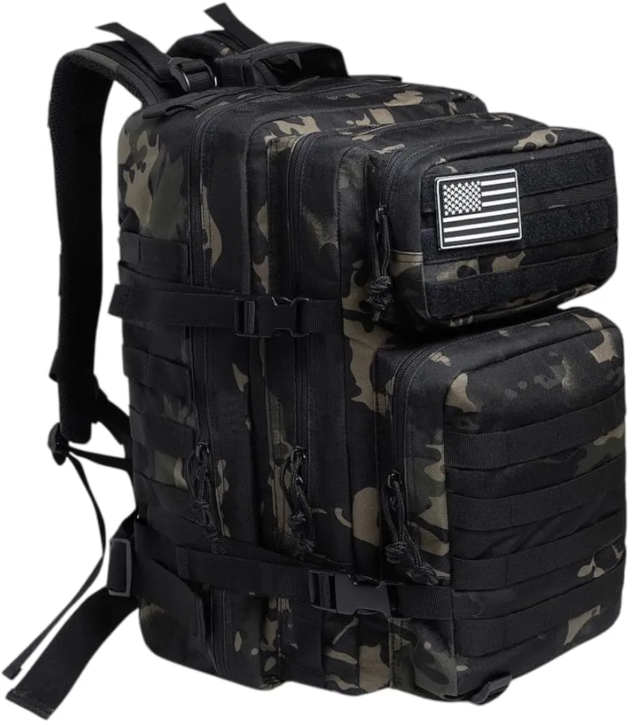 Tactical 45L Large Capacity Backpack for Men - 3-Day Military Hiking, Trekking, Camping, Survival, Travel, (Black)