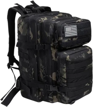 Tactical 45L Large Capacity Backpack for Men - 3-Day Military Hiking, Trekking, Camping, Survival, Travel, (Black)