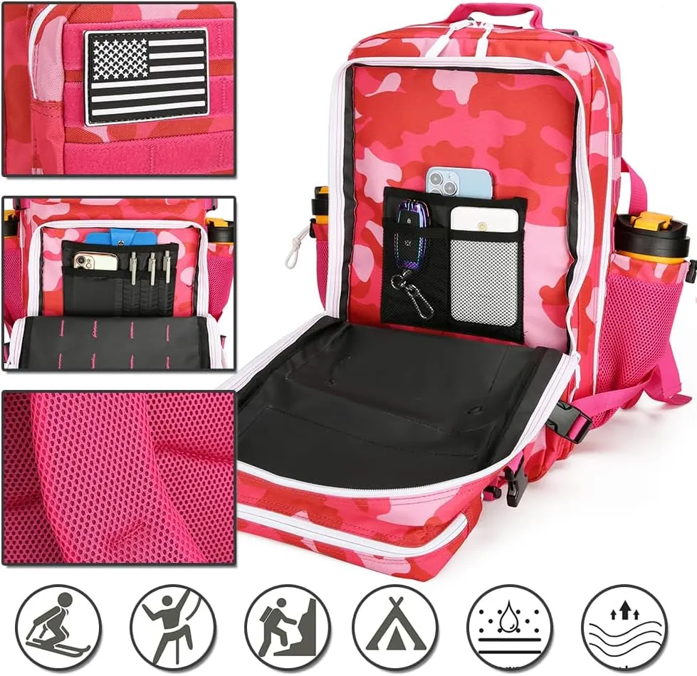Tactical Backpack Daily Use Military Tactical Backpack for Men and Women 45L Backpack Fitness Backpack(Rose Red CP)