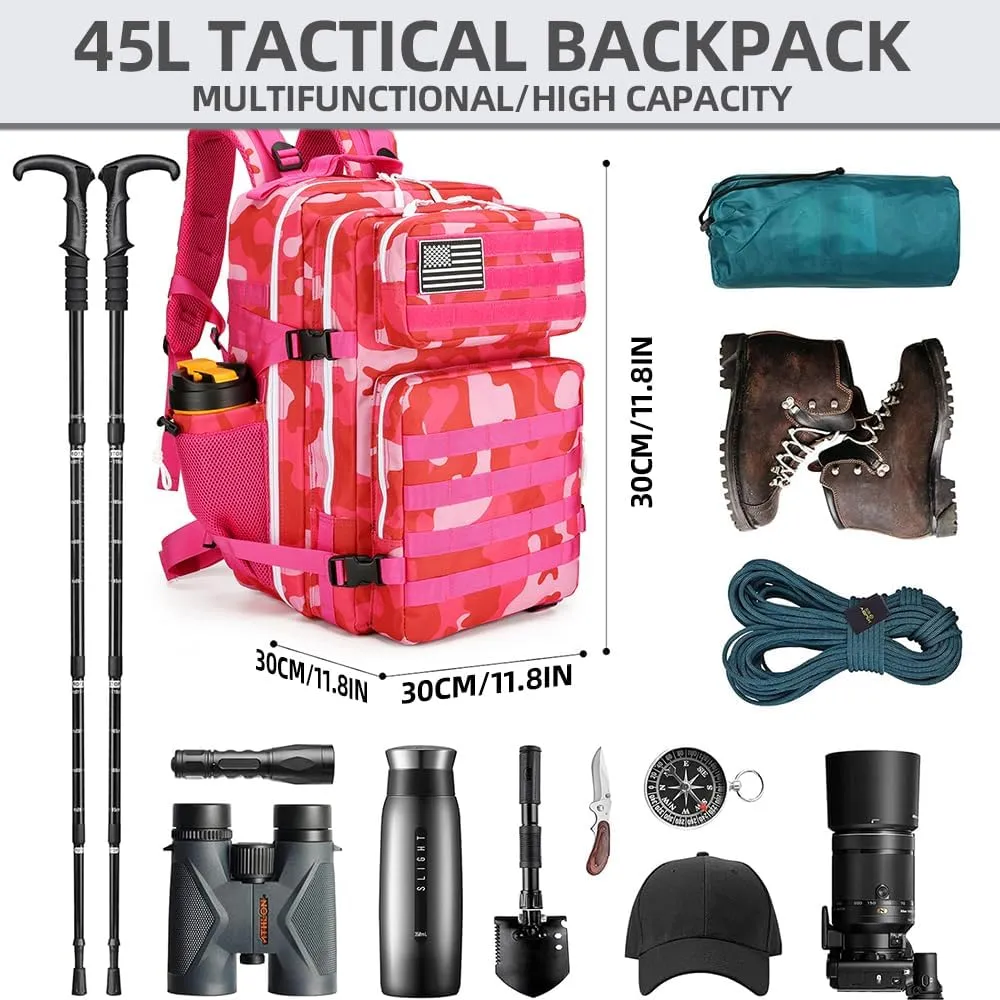 Tactical Backpack Daily Use Military Tactical Backpack for Men and Women 45L Backpack Fitness Backpack(Rose Red CP)