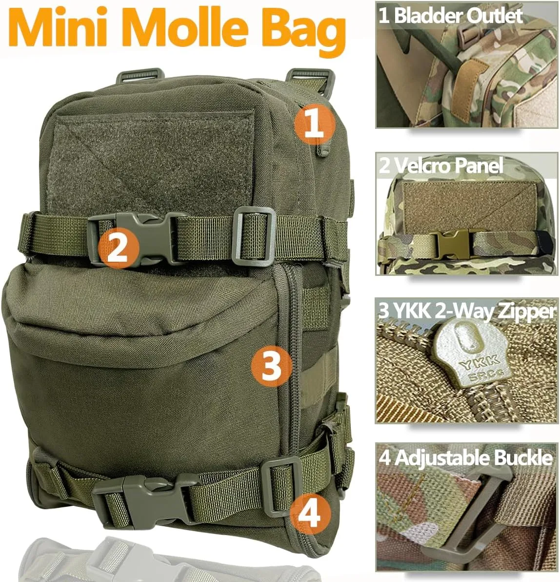Tactical MOLLE Hydration Pack for 2L Hydration Water Bladder 500D Lightweight Nylon Hydration Pack for Hiking Running Biking and Climbing