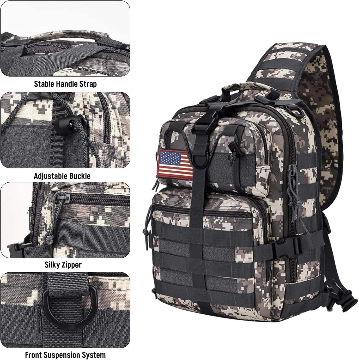 Tactical Sling Bag Backpack, Military Rover Shoulder Sling Pack, EDC Molle Assault Range Bag, Crossbody Chest Bag for Men (Gray)
