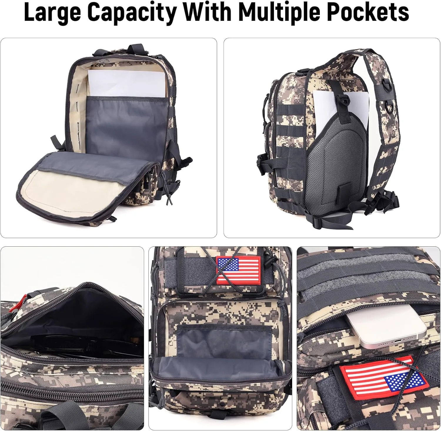 Tactical Sling Bag Backpack, Military Rover Shoulder Sling Pack, EDC Molle Assault Range Bag, Crossbody Chest Bag for Men (Gray)