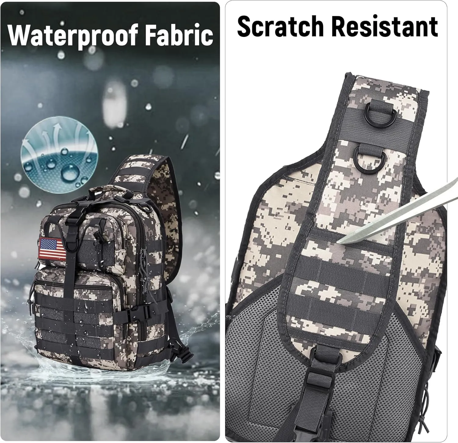 Tactical Sling Bag Backpack, Military Rover Shoulder Sling Pack, EDC Molle Assault Range Bag, Crossbody Chest Bag for Men (Gray)