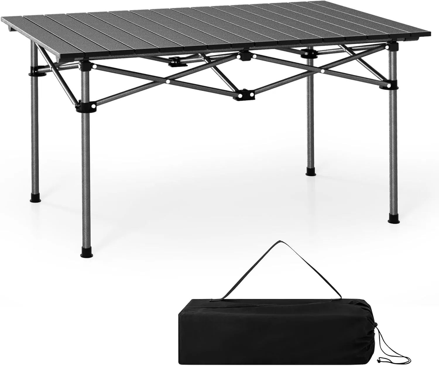 Tangkula Aluminum Folding Camping Table, Lightweight Roll-up Camp Table for 4-6 People with Large Tabletop & Carry Bag, Portable Picnic Table for Outdoor Camping, Travel, BBQ, Party