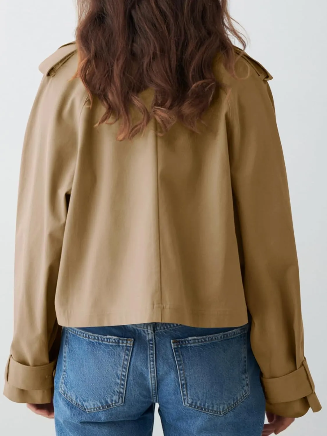 Tankaneo Womens Cropped Trench Coat Lapel Double Breasted Short Jacket Outwear