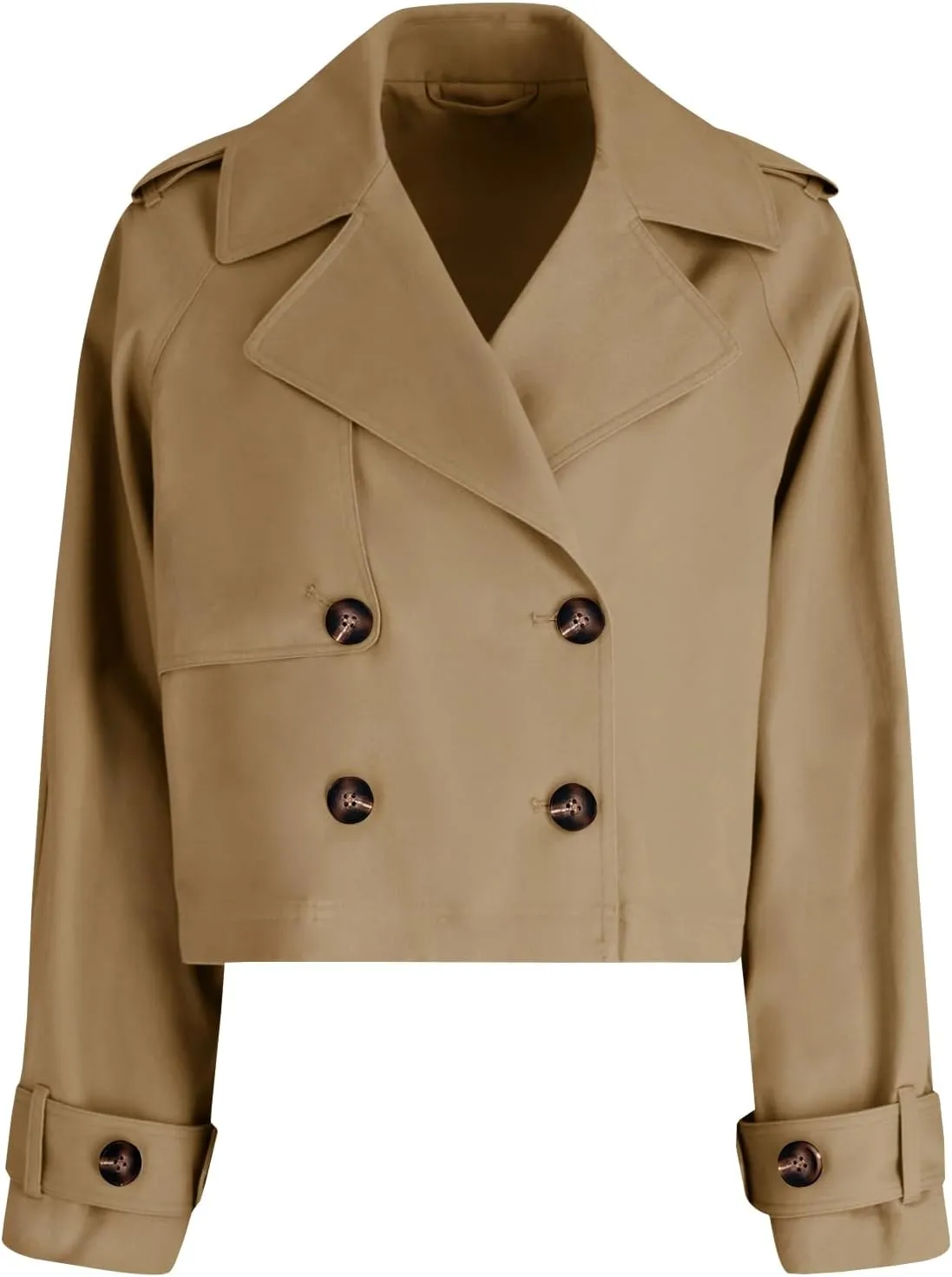 Tankaneo Womens Cropped Trench Coat Lapel Double Breasted Short Jacket Outwear
