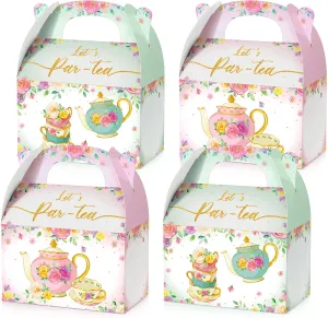 TaoBary 24 Pcs Tea Party Treat Boxes Pink and Green Floral Candy Boxes Tea Theme Goodies Gift for Wedding Party Favor Supplies Shower
