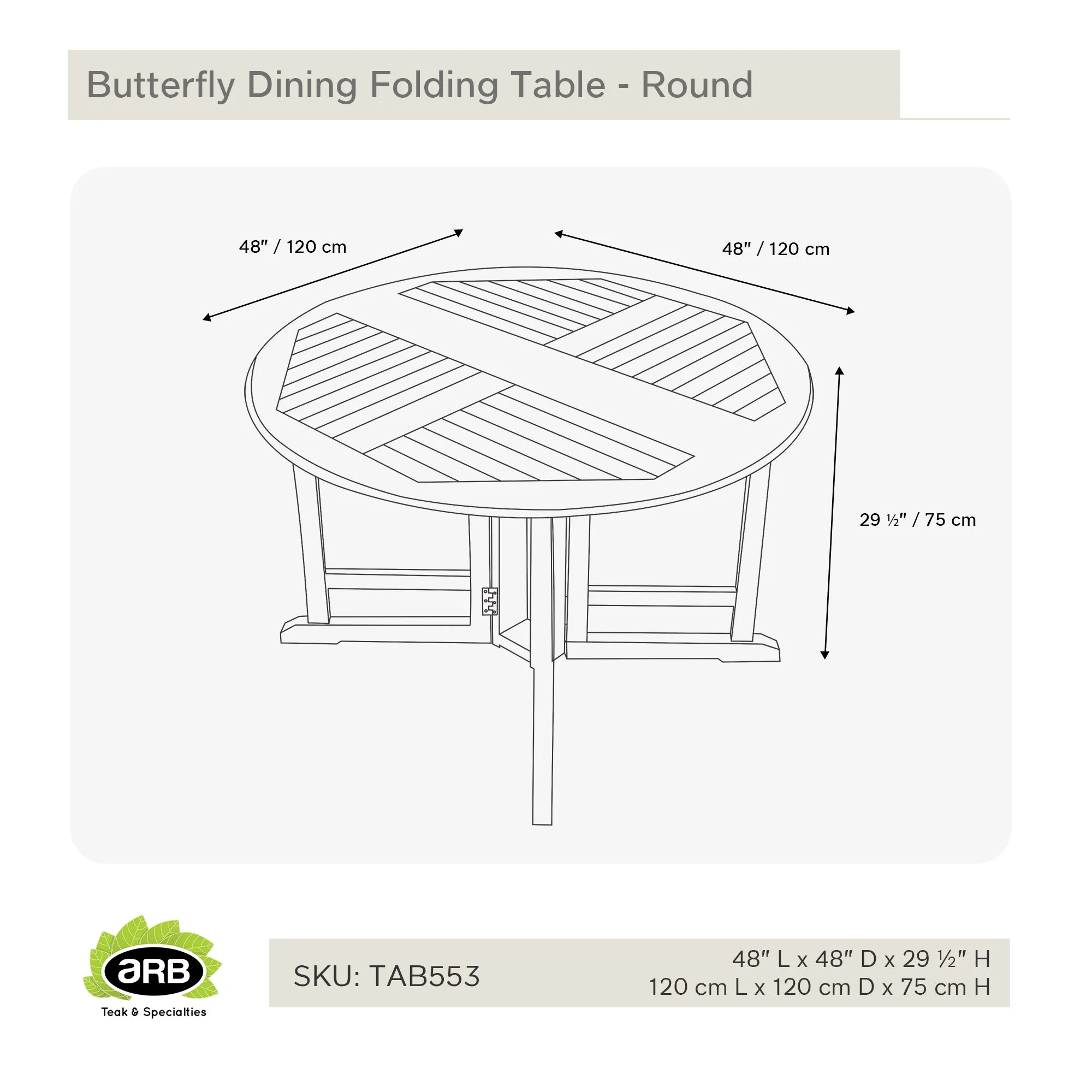 Teak Folding Butterfly Dining Table - Round 48" (120 cm)