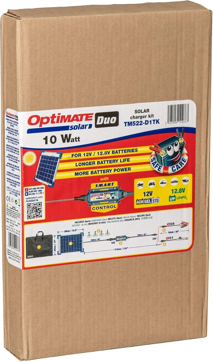 Tecmate Optimate Solar Duo 10W Travel kit, TM522-D1TK, 6-Step 12V / 12.8V 0.8A Weatherproof Solar Battery Saving Charger & maintainer