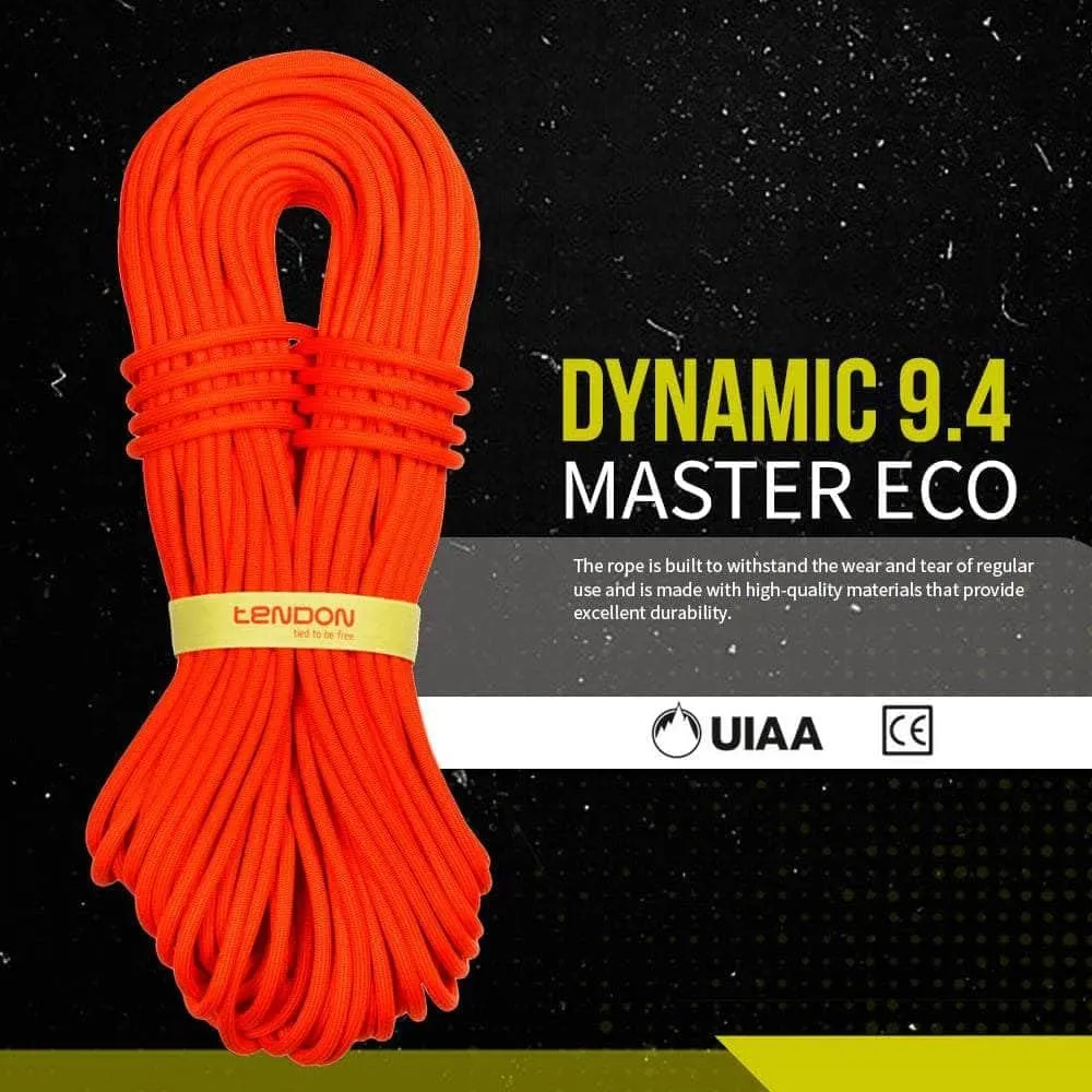 Tendon Master 9.4 ECO - Environmentally Friendly UIAA Dynamic Climbing Rope - Dry Treated to Repel Water - Ideal Lightweight Rope for Outdoor and Indoor Climbing