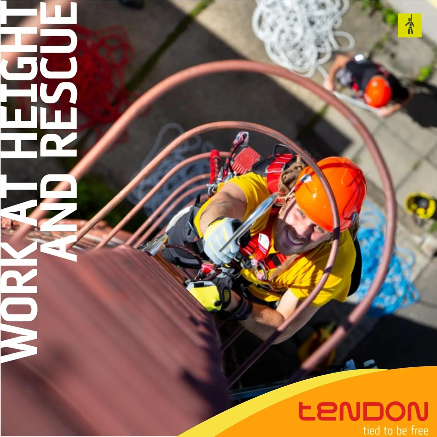 Tendon Secure Static Rope - Patented Secure Braiding Technology - UIAA Certified - Ideal for Both Indoor and Outdoor Work at Height (11mm x 60m - Coil) - Blue-Yellow