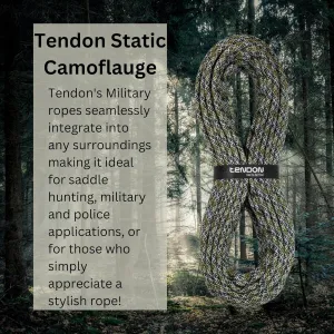 Tendon Static Rope Military Edition - RFID Embedded Low Elongation High Static Strength Polyamide Rope Great for Saddle Hunting, Military, Or Work at Height - 11mm x 25m, Camo
