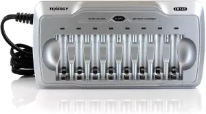 Tenergy TN145 AA AAA Battery Charger, 8-Slot Household AA Cell Charger with Individual Bays and LED Indicators, for NiMH/NiCd Rechargeable Batteries