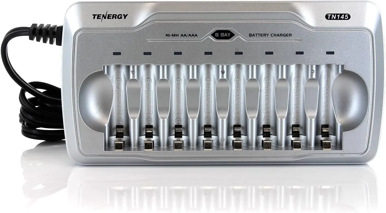 Tenergy TN145 AA AAA Battery Charger, 8-Slot Household AA Cell Charger with Individual Bays and LED Indicators, for NiMH/NiCd Rechargeable Batteries