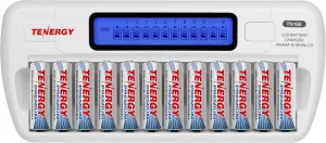 Tenergy TN160 12-Bay LCD NiMH/NiCD AAA/AA Battery Charger   12 AA Premium NiMH Rechargeable Batteries