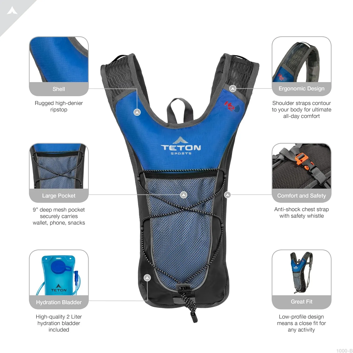 Teton Trailrunner Hydration Backpack, Hydration Pack for Hiking, Running, Cycling, Biking. Lightweight Vest for Men and Women. Sewn-in Rain Cover, 2L Water Bladder Included