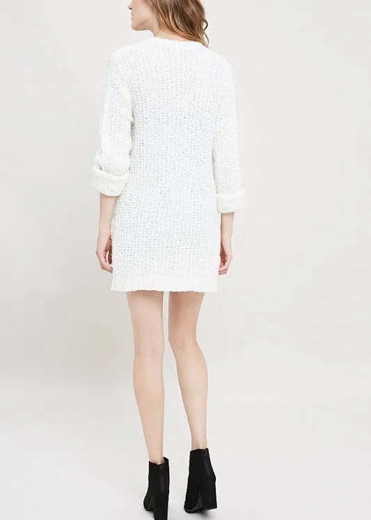 Textured Sweater Knit Long Sleeve Open Front Cardigan with Pocket in Natural