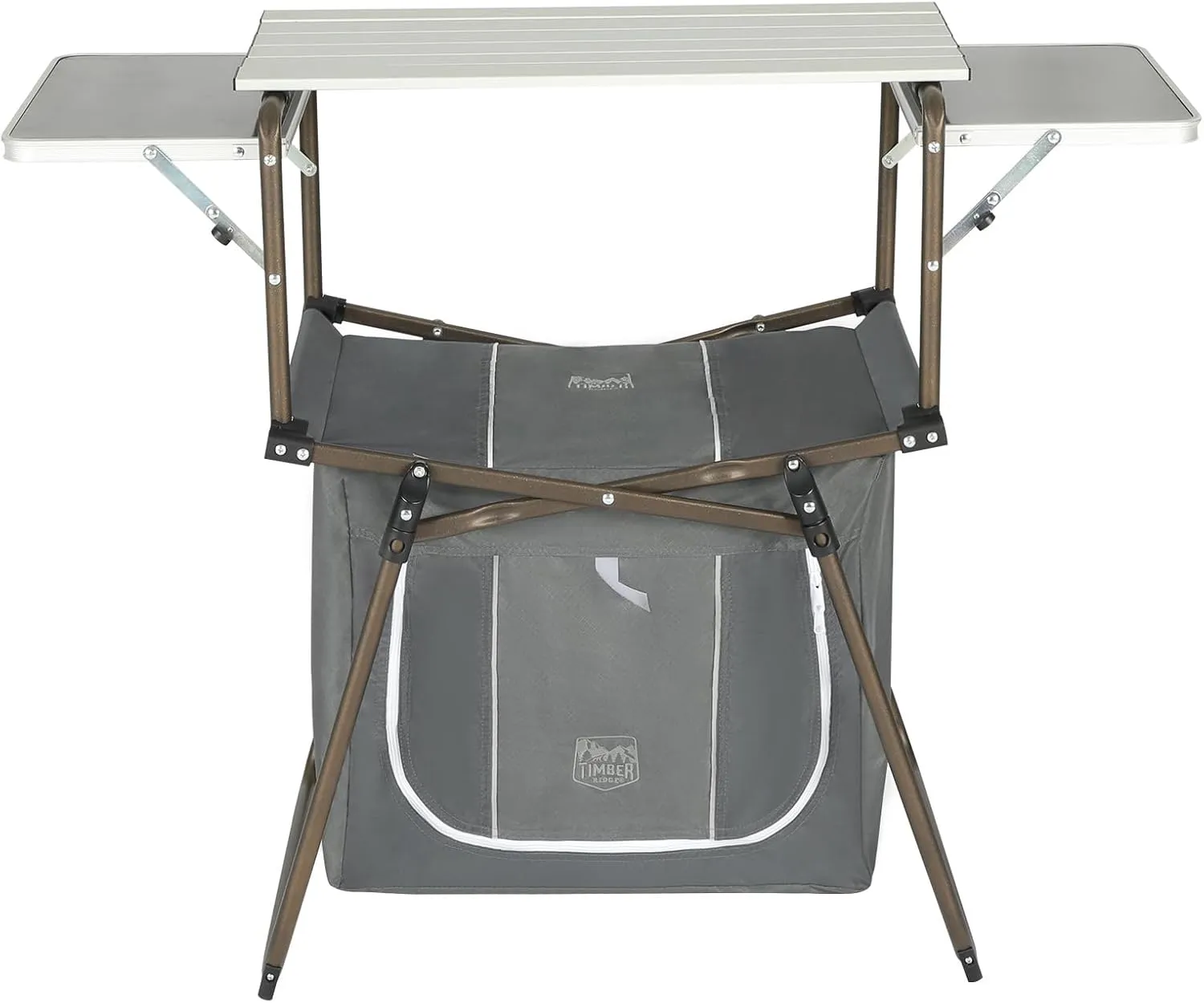TIMBER RIDGE Outdoor Folding Camping Kitchen Table, Lightweight Portable Aluminum Cooking Table with Storage and Carry Bag, Camp Cook Station, Foldable Grill Table for BBQ Picnic Backyard, Gray