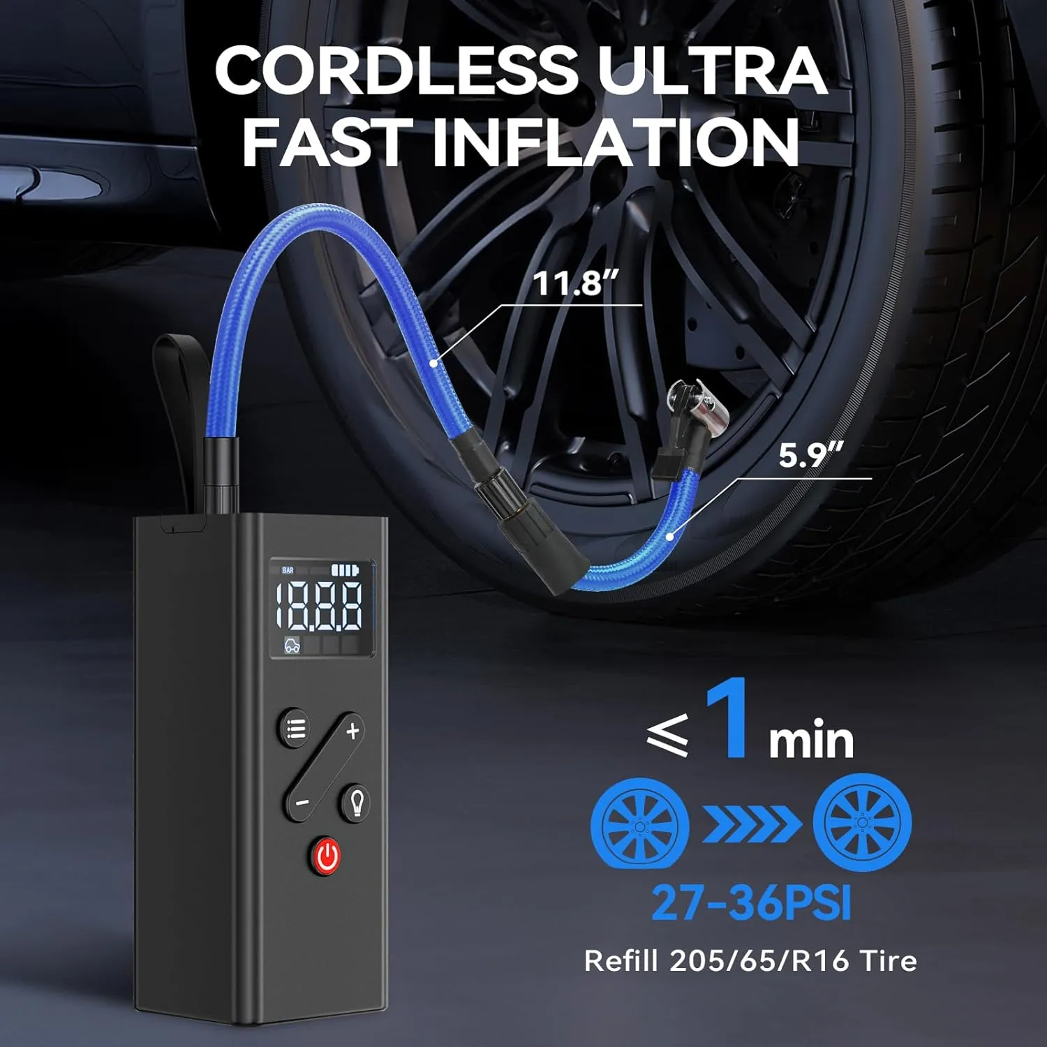 Tire Inflator Portable Air Compressor, 150PSI Cordless Air Pump with Digital Pressure Gauge 12V Electric Mini Tire Pump for Car Tires Motorcycle Bicycle Bike Balls