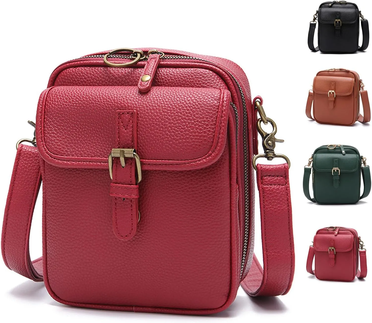 Tojoyride Crossbody Bag, Vintage Double Layer Large Capacity, Small Messenger Bag, Vegan Leather, Unisex