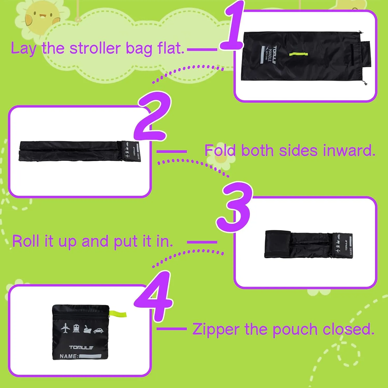 TOMULE Waterproof Gate Check Stroller Bag for Airplane Travel - XL Size, Padded for Double Stroller - Fits All - (Black)
