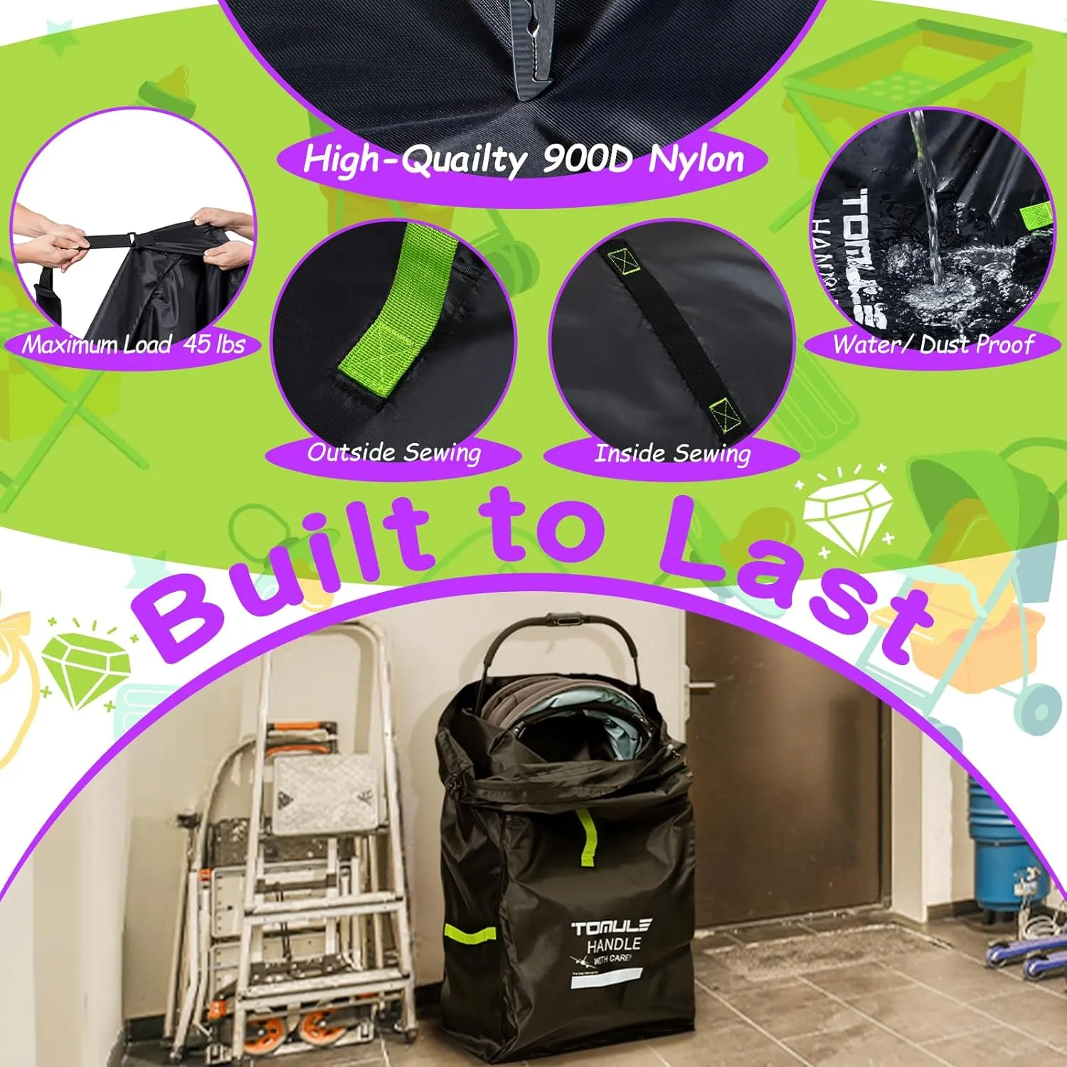 TOMULE Waterproof Gate Check Stroller Bag for Airplane Travel - XL Size, Padded for Double Stroller - Fits All - (Black)