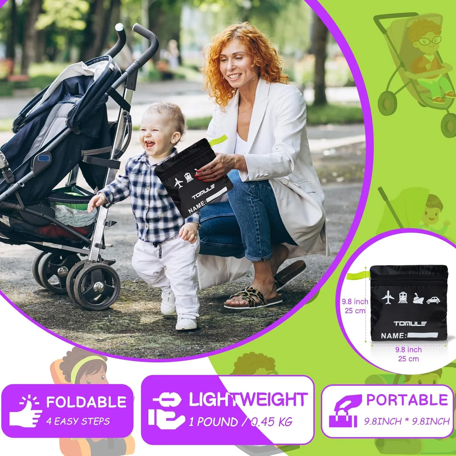 TOMULE Waterproof Gate Check Stroller Bag for Airplane Travel - XL Size, Padded for Double Stroller - Fits All - (Black)