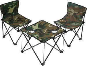 Topyond Camping Folding Table and Chair Set, 2pcs Fold Up Chair with 1pcs Lightweight Folding Table, Oxford Cloth Stable Desk Chair Set for Picnic, Sports, Fishing