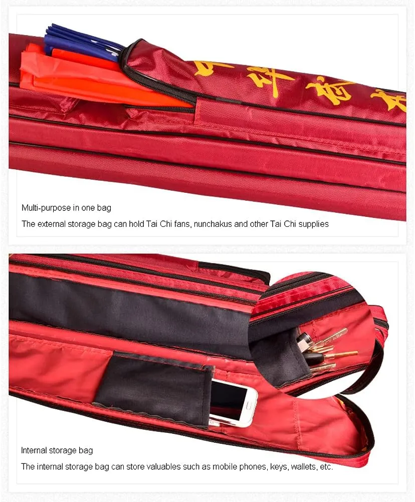 TOTITION Japanese Bokken Carrying Bag - Single and Double Layer of Sword Bag Carry Case with Multiple Pockets - Canvas-Red||Double Layer 108cm