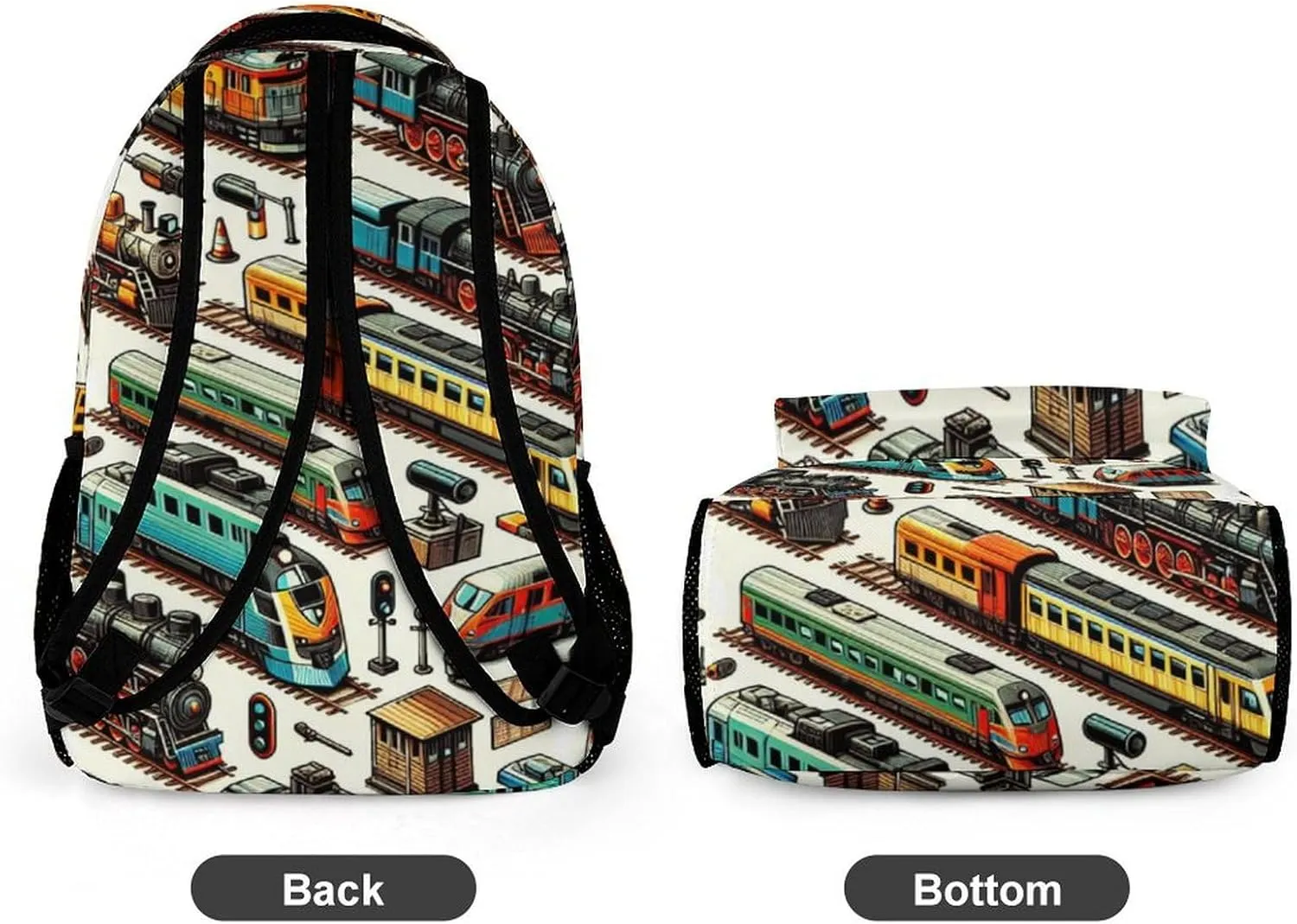 Train Backpack for Kids Girls Boys School, 16 Inches Cool Train Theme Bookbag, Adjustable, Lightweight, Large Capacity, Colorful Backpack for School